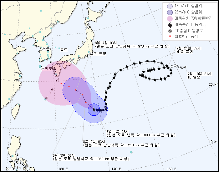 제 5호 태풍 노루(NORU) 발생 경로